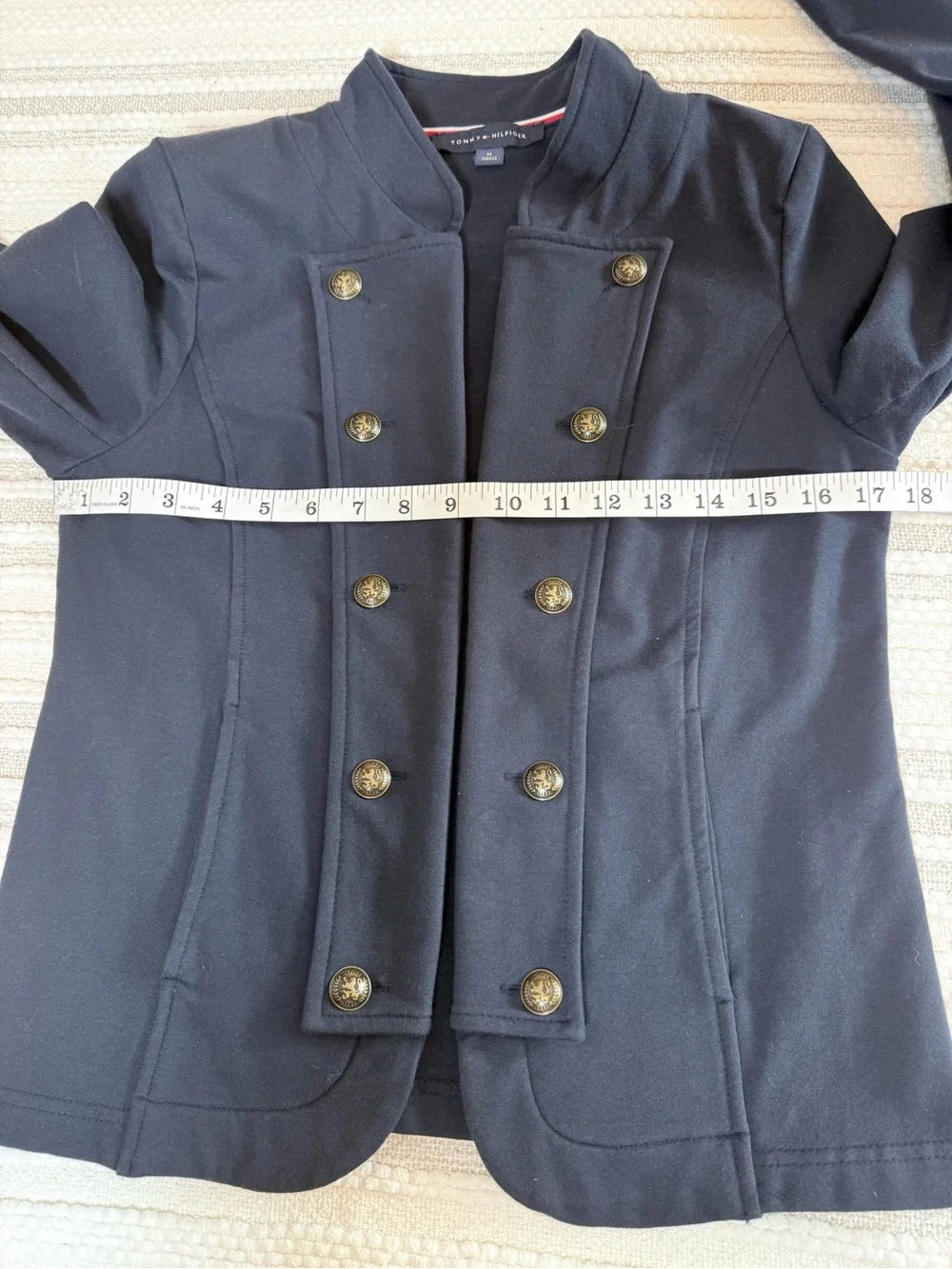 Tommy Hilfiger Military Band Jacket Navy Stand Collar Knit Blazer Gold Buttons M